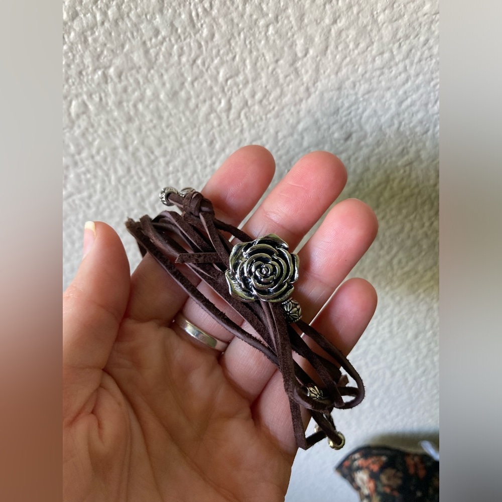 Brown Suede Rose Pendant Wrap Necklace/ Bracelet - Picture 7 of 10